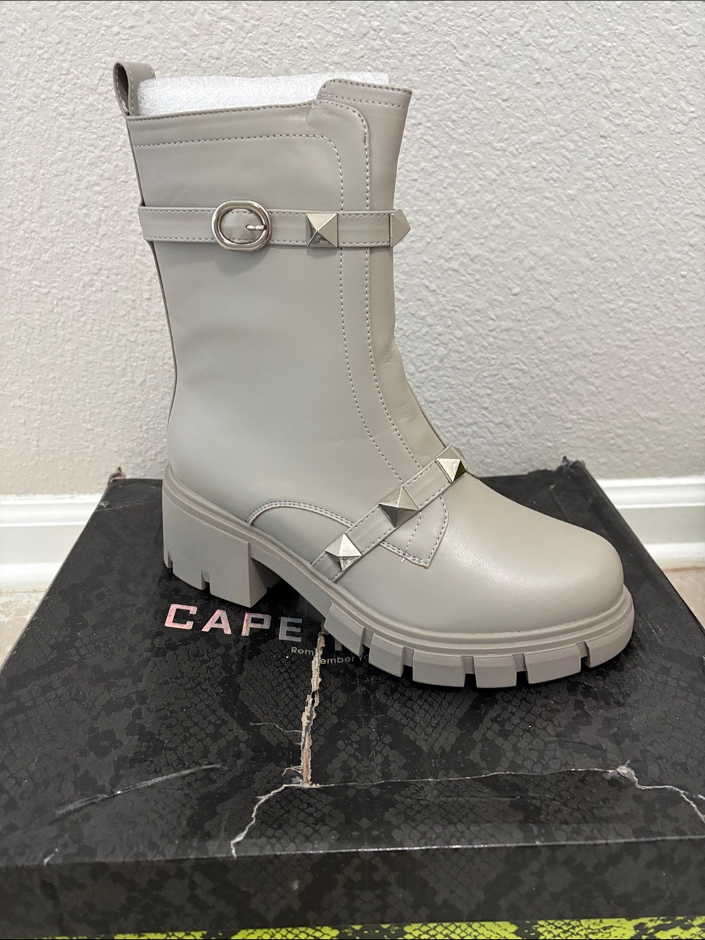 Studded Lug Sole Mid-Calf Boot